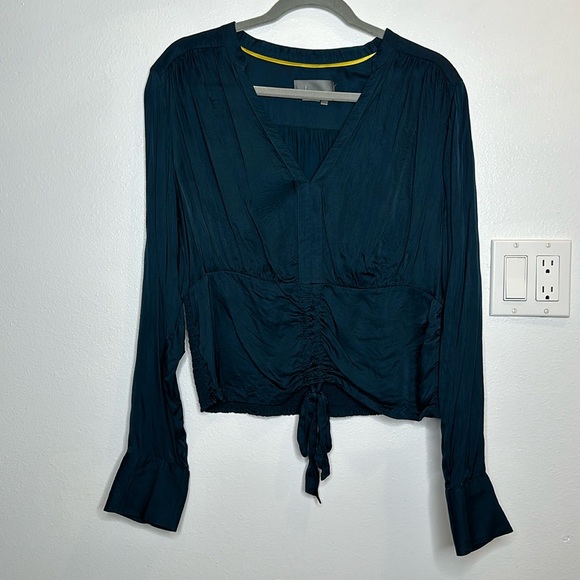 Anthropologie Tops - Anthropologie Deep Teal V-Neck Long Sleeve Blouse